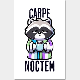 Funny Carpe Noctem (seize the night) sleepy raccoon design Posters and Art